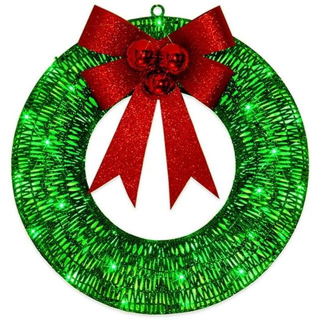 12/16/20in Lighted Christmas Wreath, PreLit Wreath with Red Bow