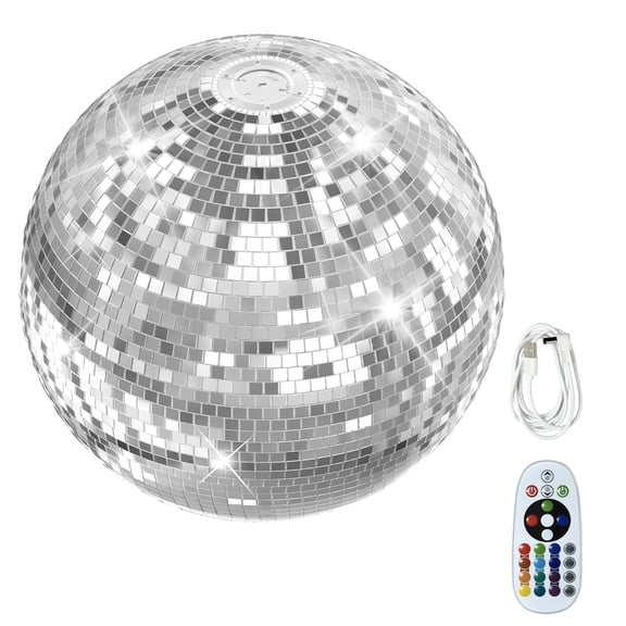 12"/16" Light Up Disco Ball with Remote, Rechargeable Mirror Ball for Christmas, Birthday, Home Party, 8H Battery, Gift