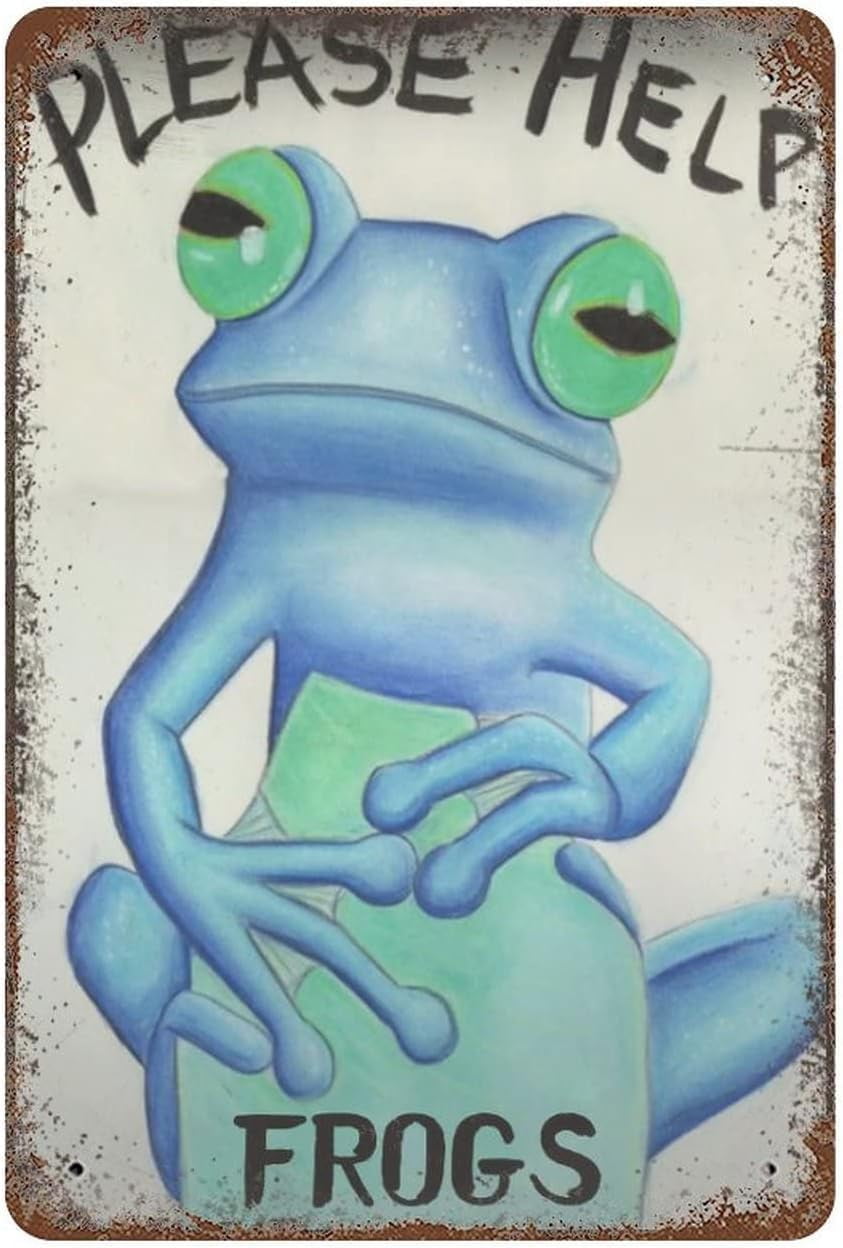 12×16 inch (Blue Green) Please Help Frogs Frog Mushroom Decor Vintage ...