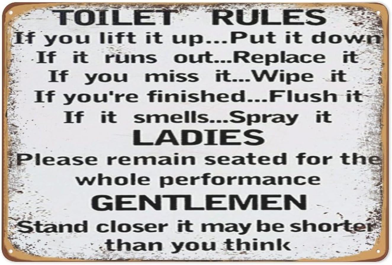 12×16 inch Restroom Tin Signs,Toilet Rules For Ladies And Gentlemen