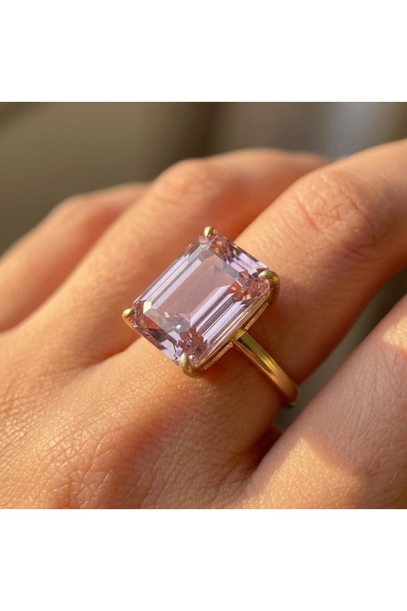 12*16 mm Morganite Ring, 925 Silver Gold Statement Ring, Large Morganite Ring, Emerald Cut, Statement Ring