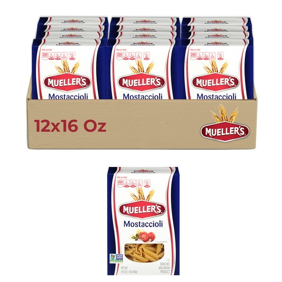 Muellers Smooth Mostaccioli (12-Pack, 16 oz Each) Italian-Style Pasta This tube-shaped pasta has a smooth texture that pairs perfectly with your favorite sauces.