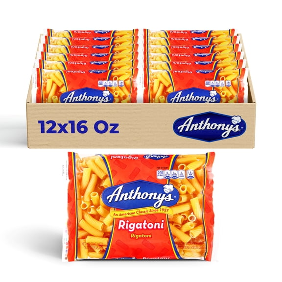 Anthony’s Rigatoni Pasta, 12-Pack (16 oz Each) – Rigatoni Pasta for Classic Italian-inspired dishes
