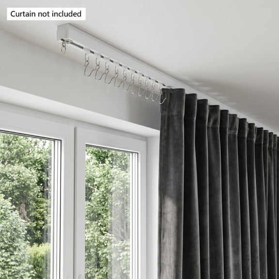 12-18 Ft Adjustable Length Ceiling & Top Wall Mount Curtain Track Kit with Sliding Hooks, Expandable Heavy Duty Curtain Rail System for Indoor Window Drapery