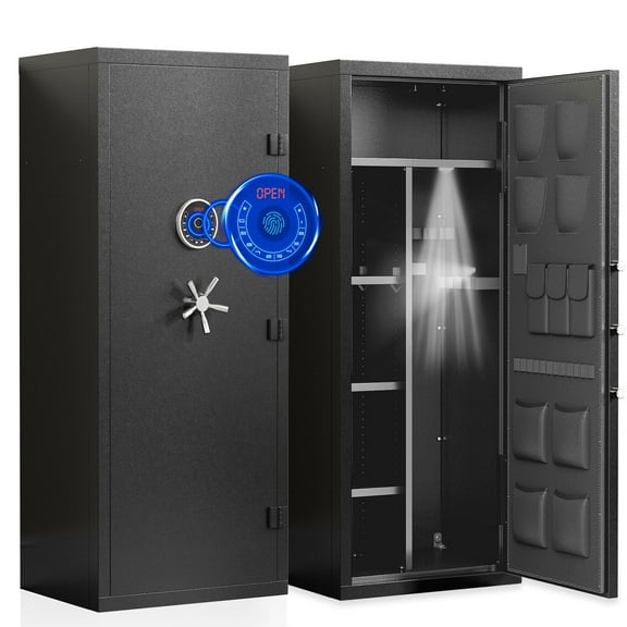 12-18 Gun Safe, Biometric Fingerprint Gun Safes With Induction Light, Large Gun Cabinet With Adjustable Shelves & Handgun Pockets, for Secure Home Storage
