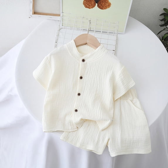 12-18 Month Boy Clothes Shorts Toddler Baby Boys Clothes Ribbed Button-Down Shirt Tops +Shorts Pocket Outfit 2 PCS set 12 Months-5T Without Tee