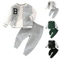 thumbnail image 1 of 12-18 Month Boy Clothes Winter Boys Jacket Baseball Crew Neck Color Block Button up Coat & Pant 2PC Sweatsuits,Little Boys Boys Bomber Jacket and Jogger Pants, 1 of 6