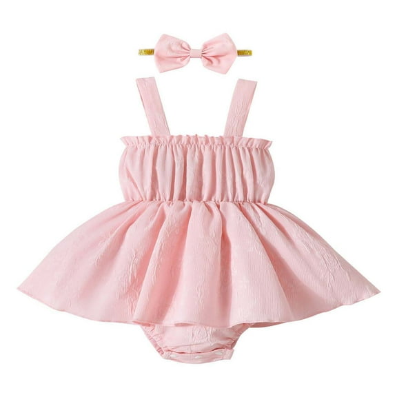 12-18 Month Girl Clothes Spring Girl Baby Stuff, Infant Girl Flower Texture Solid Color Fabric Sleeveless Dress   Hairband Two-Piece Set
