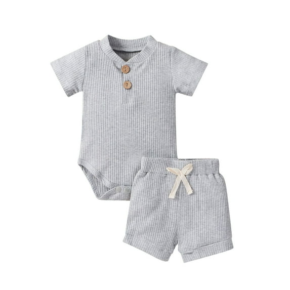 12-18 Months Baby Boy Summer Outfit Boys Clothes Size 6 Toddler Boys Clothes Set Short Sleeve T-shirt Top Elastic Waist Shorts Solid 2Pcs Outfits