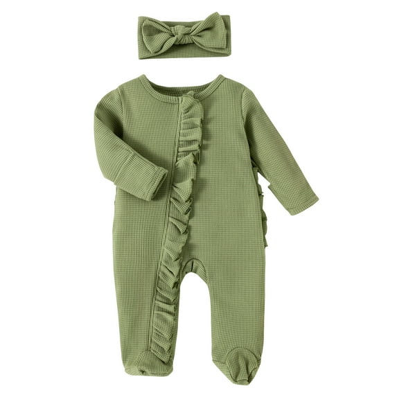 12-18 Months Baby Clothes For Girls Baby Girl Outfits Baby Girl Fall Winter Outfits Clothes Knit Jumpsuit Ruffle Romper Coming Home Outfit for Baby Girl Green