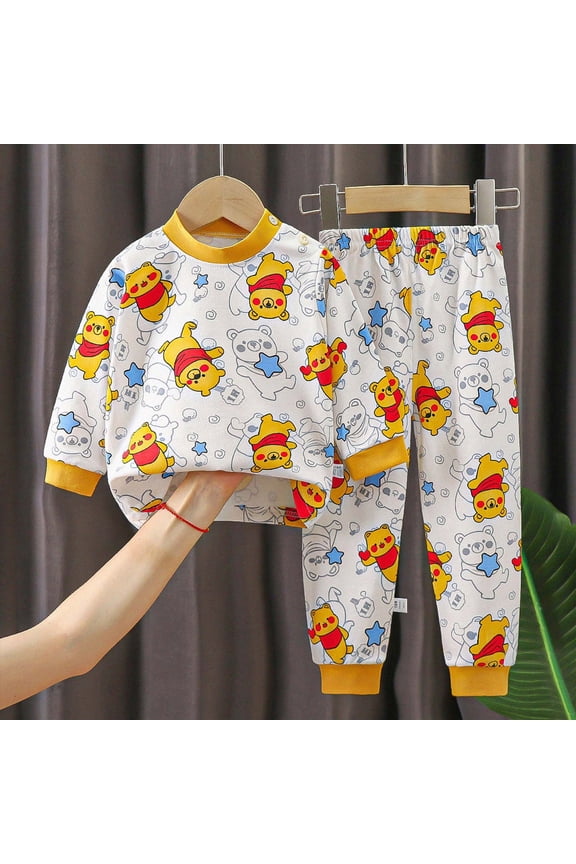 12-18 Months Girls Long Sleeve Pajama Set Infant Kids Toddler Junior Girls Soft Comfy Sleepwear Pajamas 2pcs Set,Yellow