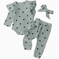 thumbnail image 1 of 12-18 Months Infant Baby Toddler Girls Fall Winter Outfit 3 6 12 18 Months Long Sleeve Romper with Flower Print Belted Pants and Headband Clothing Set,Light Blue, 1 of 4