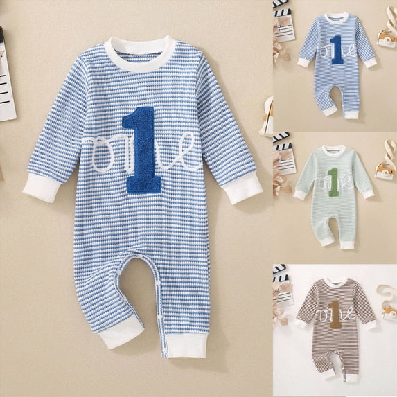 12-18 Months Infant Boys Girls Fall Winter Striped Romper,Cute Graphic Long Sleeve Baby Jumpsuit 3 6 9 12 18 Months,Blue
