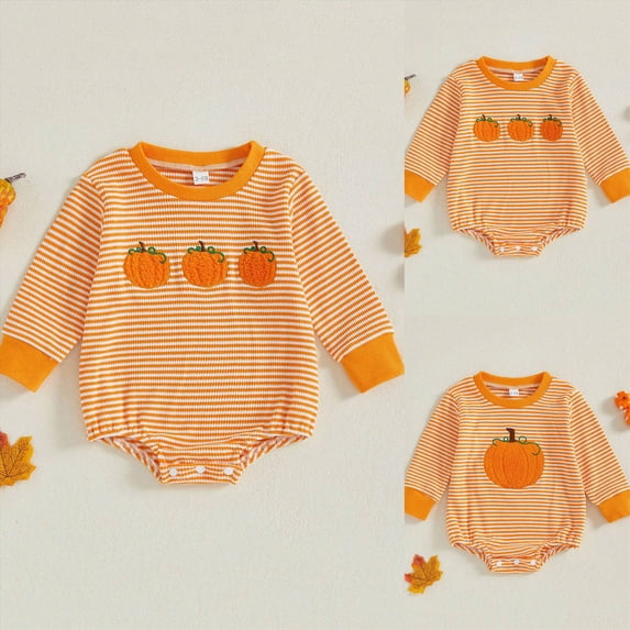 12-18 Months Newborn Baby Clothes Halloween KId's Pumpkin Towel Long Sleeved Romper Romper Footed Bodysuit Newborns Everyday Wear