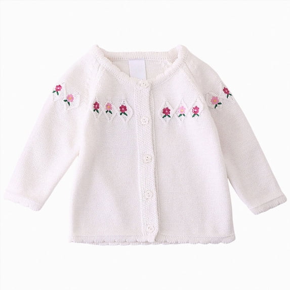 12-18 Months Newborn Baby Girl Boy Long Sleeve Button Cardigan Toddler Knit Sweater Infant Fall Winter Clothes White Cardigan Sweater