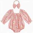 thumbnail image 1 of 12-18 Months Newborn Baby Girl Floral Romper Long Sleeve Ruched Romper With Headband, 1 of 7