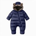 thumbnail image 1 of 12-18 Months Newborn Baby Winter Snowsuit Fleece Lined Hooded Footed Romper With Cute Bear Ears Infant Zipper Padded Jumpsuit One-Piece Footed Romper Newborn Gift, 1 of 9