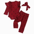 thumbnail image 1 of 12-18 Months Newborn Boys Girls Pajamas Rompers Home Clothes Baby Girl Clothes Infant Newborn Outfits Romper Pants Bow Headband Hat Sets Wine Rompers Baby Fall Winter Gift, 1 of 6