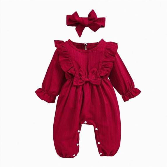 12-18 Months Newborn Girls Romper For Infants And Toddlers With Bow Long Sleeve Bodysuit