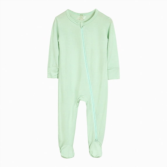 12-18 Months Newborn Infant Baby Bodysuits & One-Pieces Footed Long Sleeve Baby Pajamas With Zipper Cotton Infant Sleepers Green Rompers Baby Gift