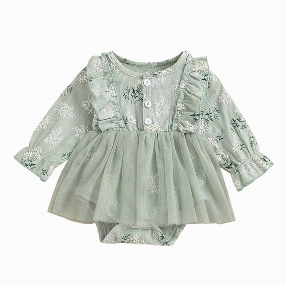 12-18 Months Newborn Infant Preemie Sleeping Pajamas Baby Girls Long Sleeved Dress Cute Cartoon Print Bodysuits Green Bodysuit Baby Gift