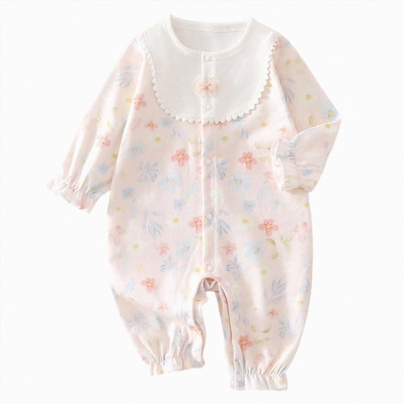 12-18 Months Newborn Preemie Baby Climbing Suit Baby Girl Long Sleeve Romper Soft Cotton Baby With Buttons Spring Fall Outfit White Bodysuit Baby Gift