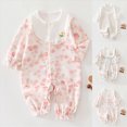 thumbnail image 1 of 12-18 Months Newborn Preemie Baby Climbing Suit Baby Girl Long Sleeve Romper Soft Cotton Baby With Buttons Spring Fall Outfit Blue Bodysuit Baby Gift, 1 of 7