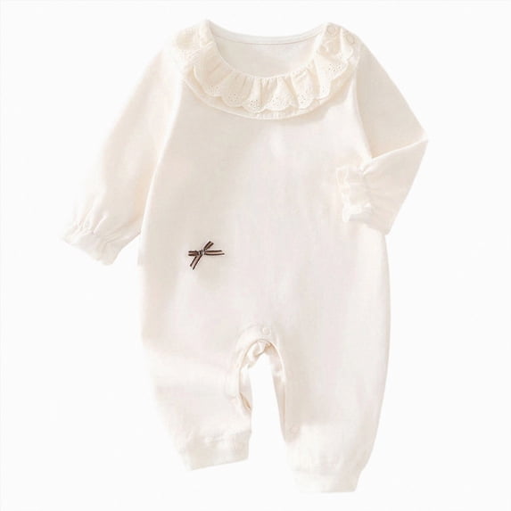12-18 Months Newborn Preemie Infant Baby Bodysuit Romper Bodysuit Baby Girl Romper Long Sleeve Jumpsuit Floral Bow Infant Clothes Beige Bodysuit Baby Fall Winter Clothing Gift