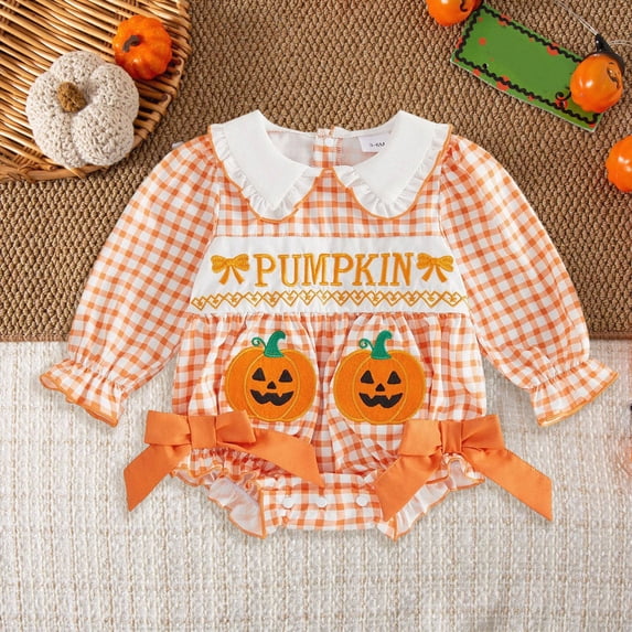 12-18 Months Newborn Preemie Preemie Baby Climbing Suit Girls Romper Halloween Pumpkin With Ruffle And Long Sleeves Holiday Bodysuit Orange Bodysuit Baby Gift