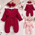 thumbnail image 1 of 12-18 Months Newborn Romper For Infants And Toddlers With Bow And Lace Cute Long Sleeve Bodysuit One-Piece Footed Romper Newborn Gift, 1 of 4