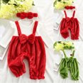 thumbnail image 1 of 12-18 Months Newborn Unisex Jumpsuit Sleep & Play One-Piece Bodysuit Girls' Cute Casual Romper Pants And Dress With Ruffled Shaped Base Shirt And Bow Headband Set Red Bodysuit Baby Gift, 1 of 9