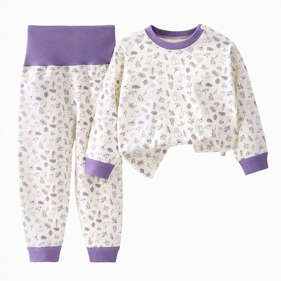 12-18 Months Toddler Boy Girls Outfits Long Sleeve Knitted Cotton Tops Pants Clothes Set for 0 6 12 18 24 M 1t 2t 3t 4t 5t Pajamas & Dailywear,Purple