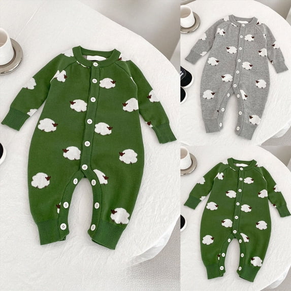 12-18 Months Toddler Boys Girls Ribbed Solid Rompers,Henley Button Design Long Sleeve Baby Jumpsuit,Soft Warm Fall Winter Unisex Onesie for Infant 12 18 24 Months 2T 3T,Green
