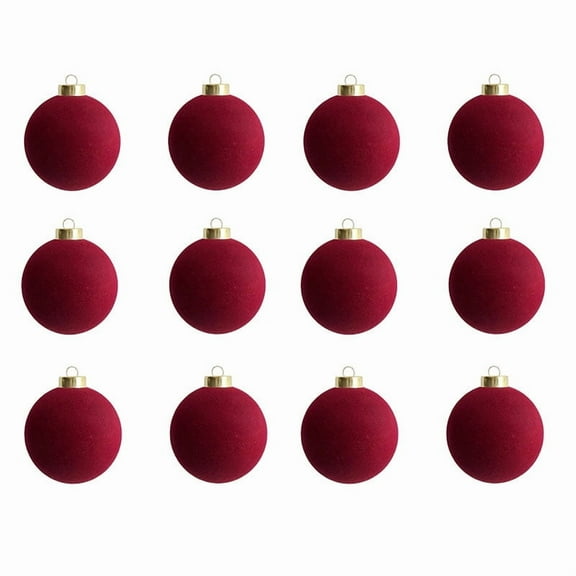 12/18 Pack Flocked Velvet Christmas Balls 3.25 Inch Tree Ornaments Holiday Party Decorations Christmas Tree Decor Red Velvet Balls for Xmas Tree Home Festival Decor