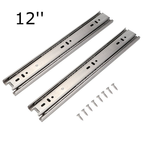 12"-18" Stainless Steel Drawer Slide Rail, 3 Section Glide Device, Undamped, Suitable for Cabinets, Office, Bedside, Bookcases, Kitchens, Silent Close, Automatic Latch, Waterproof, Includes Sc