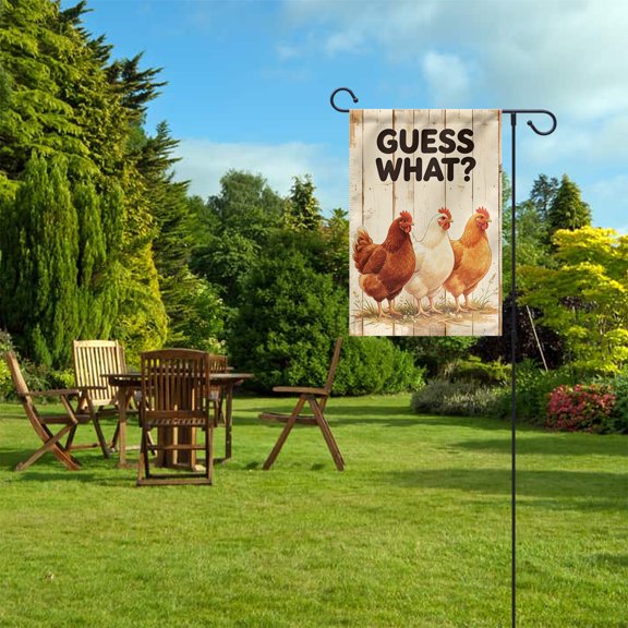 12*18IN Guess What Chicken Butt Garden Flag 12x18 in Double-Sided Outdoor Yard Flag – Funny Farmhouse Chicken Decor for Backyard, Entryway, Homestead, Chicken Lover Gift