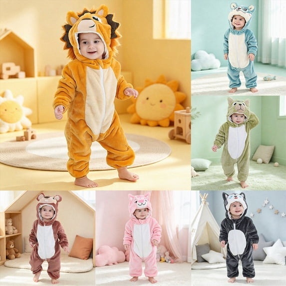12-18Months Newborn Toddler One-Piece Jumpsuit Baby Toddler Infant Hooded Romper Jumpsuit Halloween Outfits Grey Bodysuit Baby Fall Winter Clothing Gift