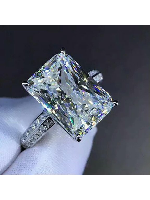 12*19mm Large Square Cut AAA Cz Luxury Band Women's 925 Silver Gift Ring Sz 6-10