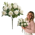thumbnail image 1 of 12.2" 10-Heads Artificial Austin Rose Bouquet - Ivory Silk Fake Roses with Greenery, Faux Floral Arrangement for Wedding, Home Table Centerpieces & Party Decor, 1 of 9