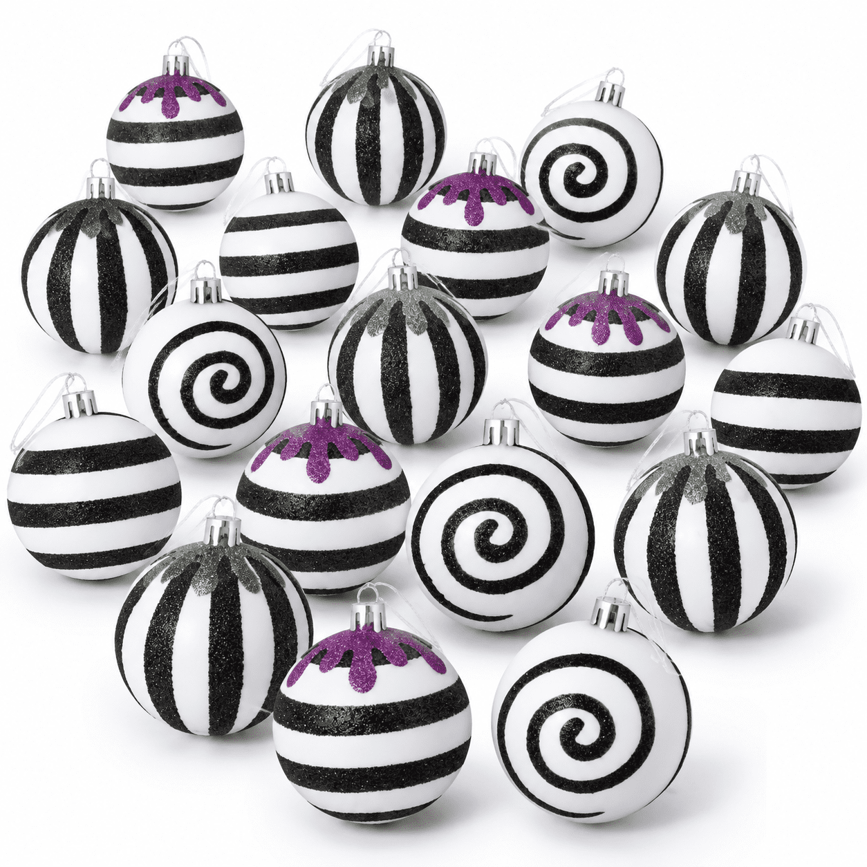 12 2.36 Inch Black And Whitemas Ball Ornaments - Walmart.com