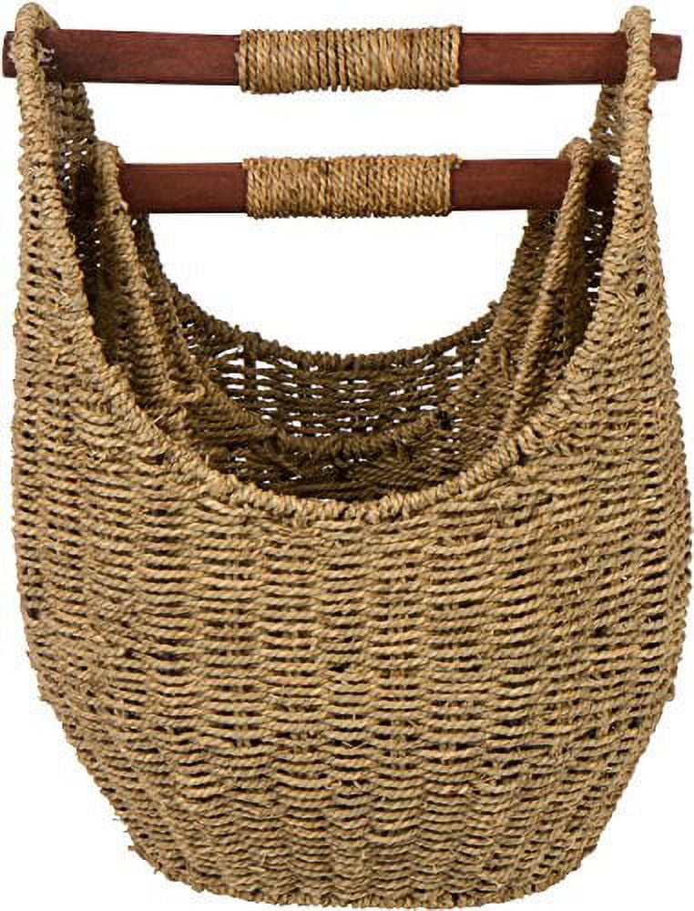 Trademark Innovations 12 2 9 4 Seagrass Baskets with Wooden Handles Set of 2