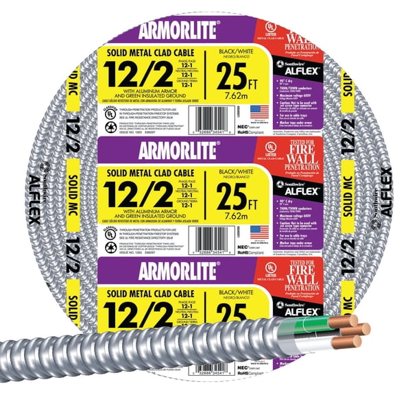12/2 Aluminum Armored Cable Electrical Wire - Single Pack