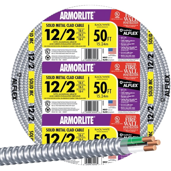 12/2 Aluminum Armored Cable Electrical Wire - Single Pack