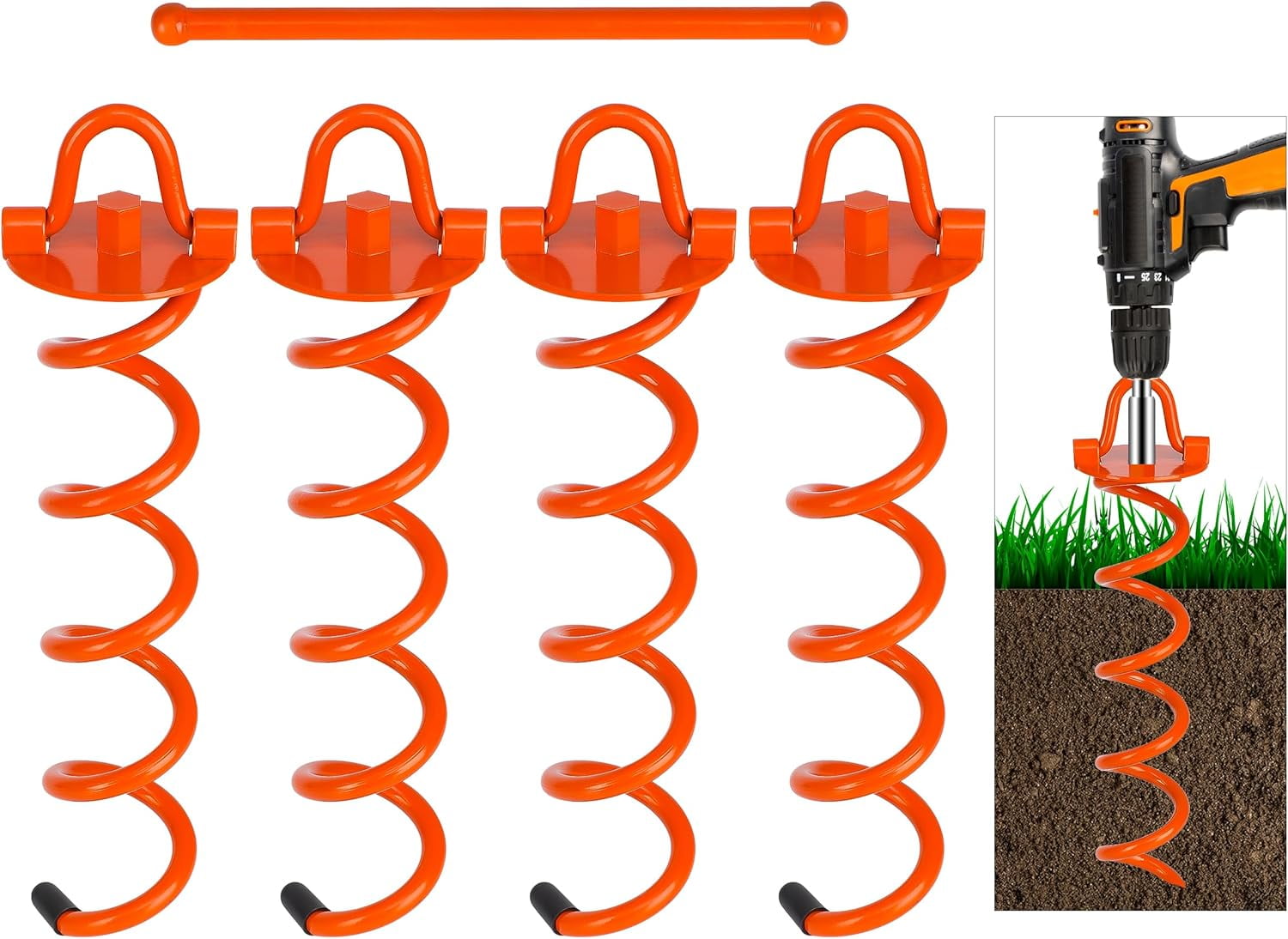 7Penn Spiral Ground Anchors - 16 Inch Black Tent Stakes Heavy Duty Ground Screw Anchor Twist Stakes 4 Pack