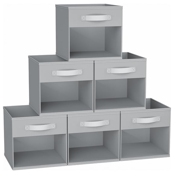 12.2 Inch Storage Cubes 6 Pack Cube Bins With Window Fabric Handle Foldable Box For Clothes Toys Books (grey)