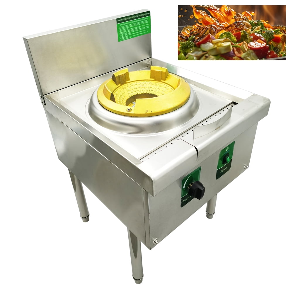 12.2" LPG Natural Gas Stove Chamber Single Burner Commercial with Baffle and Water Basin 110V