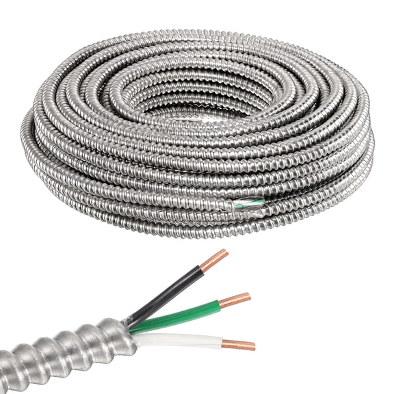 12/2 Metal Clad (MC) Cable with Ground, Metal Clad Cable Electric Wire with Aluminum Armored Solid Bare Copper Conductors for Indoor, Outdoor, Embedded Installation(12 AWG*100ft)