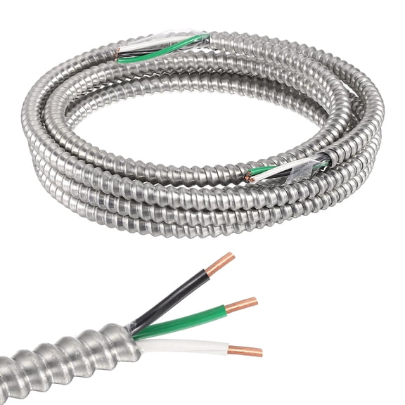 12/2 Metal Clad (MC) Cable with Ground, Metal Clad Cable Electric Wire with Aluminum Armored Solid Bare Copper Conductors for Indoor, Outdoor, Embedded Installation(12 AWG*10ft)