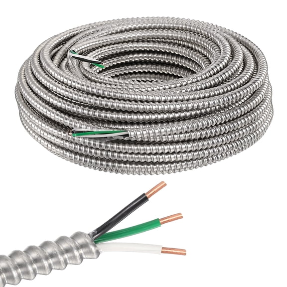 12/2 Metal Clad (MC) Cable with Ground, Metal Clad Cable Electric Wire with Aluminum Armored Solid Bare Copper Conductors for Indoor, Outdoor, Embedded Installation(14 AWG*100ft)