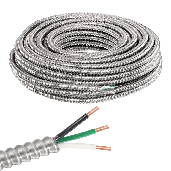 12/2 Metal Clad (MC) Cable with Ground, Metal Clad Cable Electric Wire with Aluminum Armored Solid Bare Copper Conductors for Indoor, Outdoor, Embedded Installation(14 AWG*75ft)